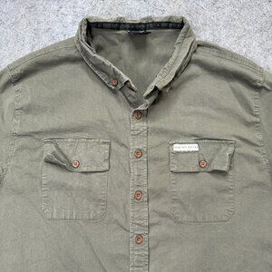 Grunt Style Button-Down Shirt Men 2XL Green Short Sleeve Stretch American Flag